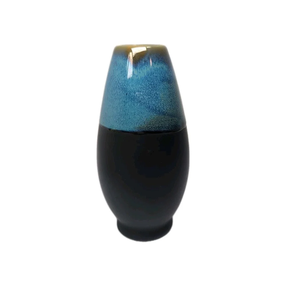 Pottery Glazed Small Onta Ware Style Black Blue Green 5